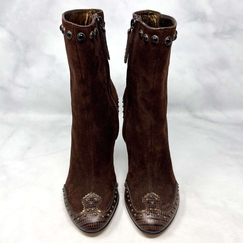 NEW Giuseppe Zanotti Vicini Vintage Y2K Suede Western Studded Heeled Ankle Boots - Picture 3 of 15